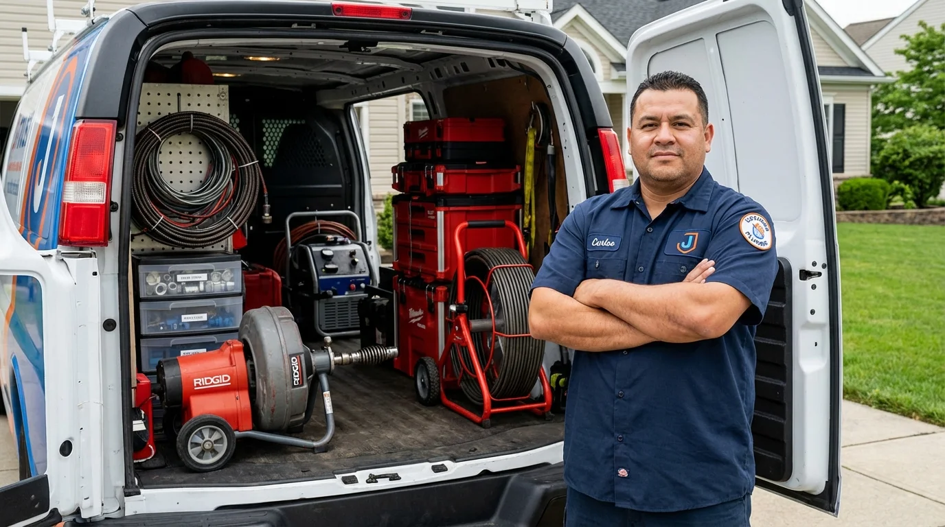 Professional drain cleaning equipment and Johns Plumbing LLC plumber in Tatamy