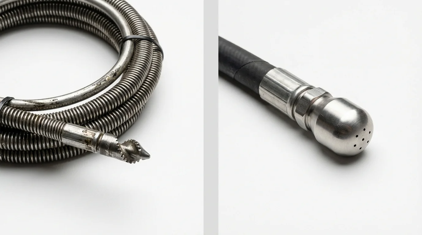 Drain snake cable and hydro jetting nozzle used for drain cleaning in Tatamy, PA