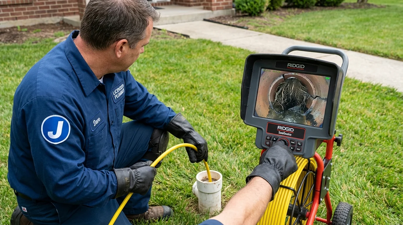 Sewer camera inspection being performed by Johns Plumbing LLC in Tatamy